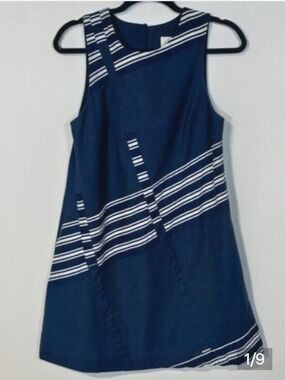 Anthropologie Meave Navy and White Mini Dress With Pockets